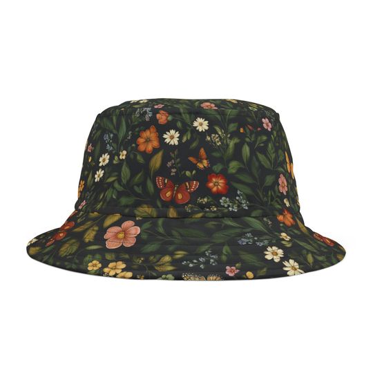 Cottagecore Bucket Hat, Whimsical Cottage Pattern Summer Bucket Hat