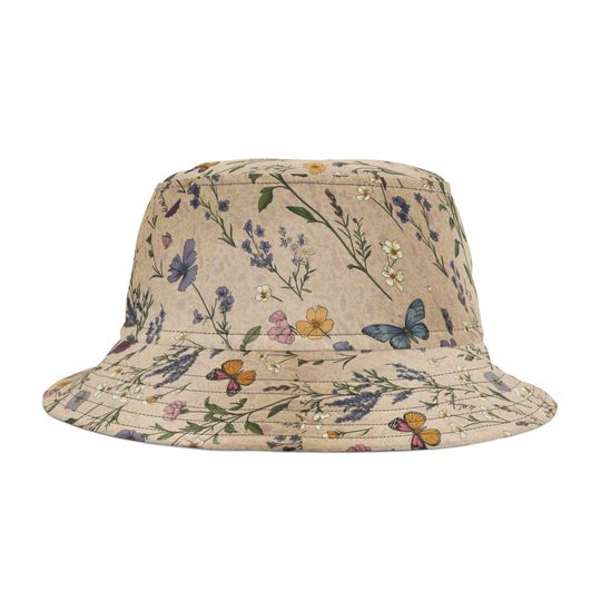 Cottagecore Floral Bucket Hat, Wildflower Durable Polyester Summer Hat