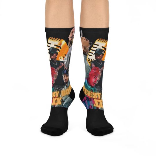 Chris Brown Breezy Bowl Fan Socks 20th Anniversary| Collage Crew Sock