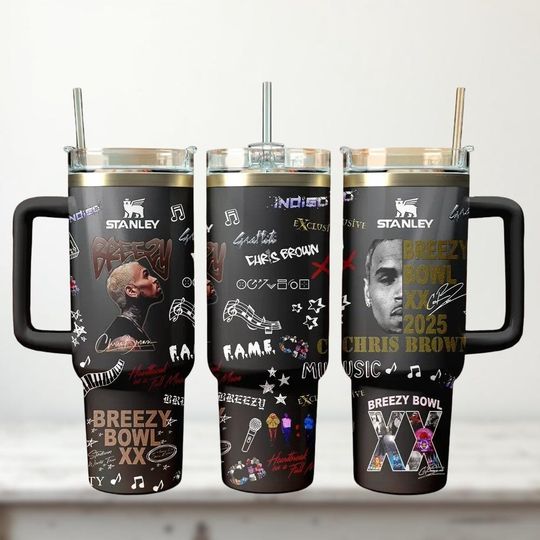 Chris Brown Tour 2025 Tumbler, Breezy Bowl XX 2025 Cup, Tour Album Collage Mug