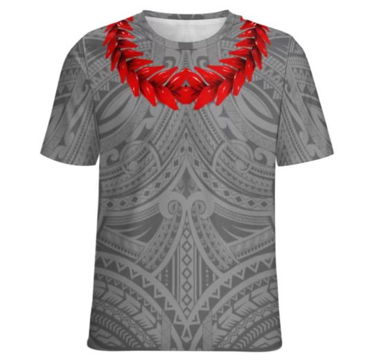 Samoan Ula Fala T-shirt GREY Polynesian Tribal Shirt