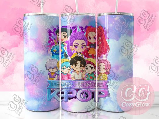 Kpop Demon Hunters Tumbler Wrap,  Huntrix, Saja Boys 20oz Skinny Tumbler