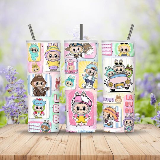 Labubu Scrapbook Tumbler | Pastel Character Cute Kawaii Stainless Steel Drinkware