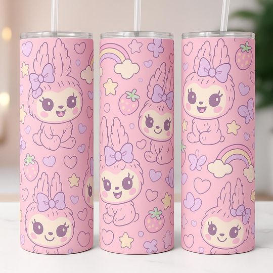 Funny Cute Labubu Tumbler Wrap, 20oz Skinny Tumbler, Cute Cartoon Labubu Gift for Kids