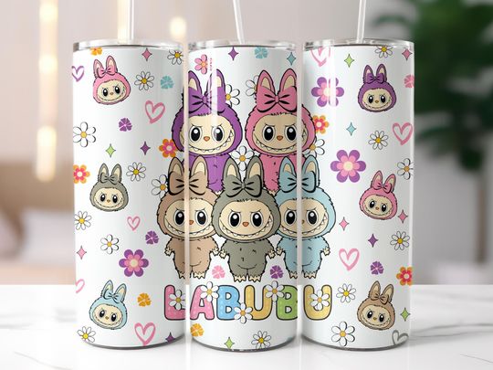 Funny Cartoon Labubu Character 20oz Skinny Tumbler Wrap, Labubu Tumbler Wrap