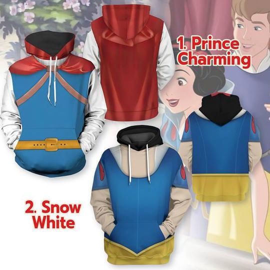 Snow White Prince Charming Costume Hoodie, The Snow White Princess Disneyland Costume Hoodie, Halloween Cosplay Sweatshirt