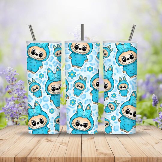 Blue Labubu 20oz Tumbler | Cute Cartoon Bunny Stainless Steel Drinkware with Straw