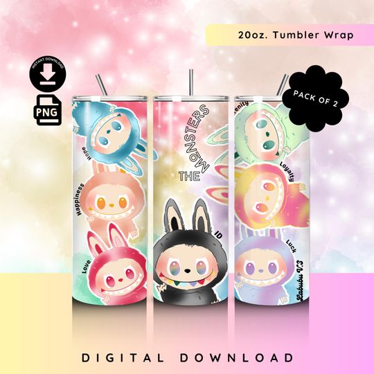 Pack of 2 20oz New LABUBU V3 Tumbler Wrap , Labubu with Name Cartoon Designs