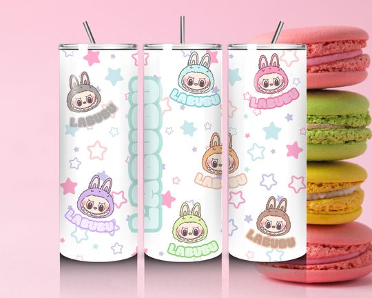 Labubu 20oz Tumbler Wrap, Gift, Tumbler Design, Macaron Labubu, Macaron, birthday.