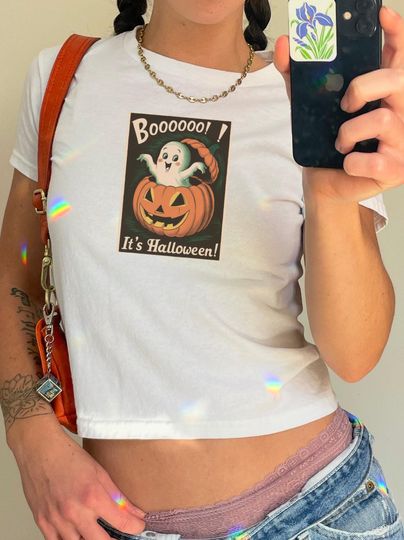 Halloween Baby Tee, Ghost and Pumpkin Design, Vintage Baby T-Shirt, Spooky Season Shirt