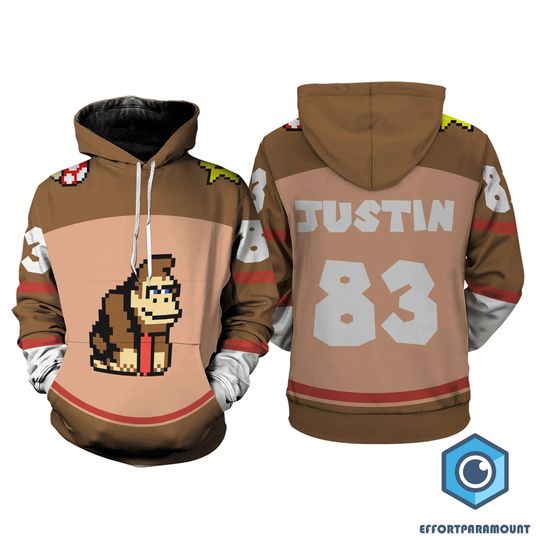 Personalized Donkey Kong Full Over Print 3D Hoodie, Super Mario Hoodie, Halloween Costume Shirt, Video Game Hoodie, Gifts For Gamer