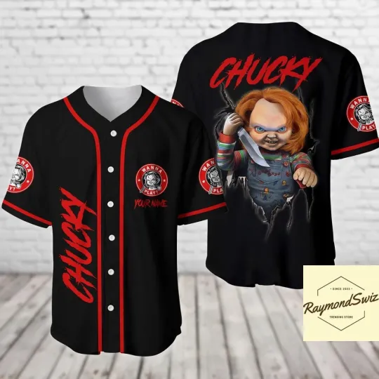 Personalized Black Chucky  Jersey Shirt, Film Baseball Jersey Shirt For Men
