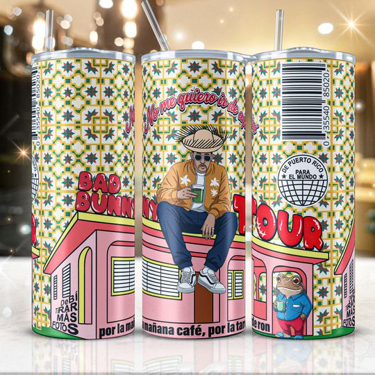 Bad Bunny Skinny Tumbler 20oz / I Don't Want to Leave Here