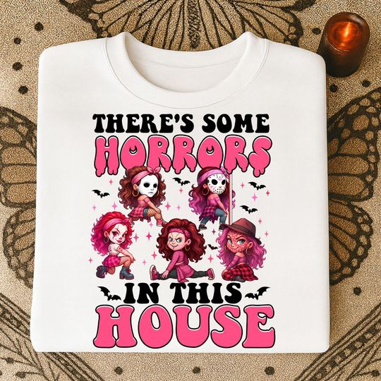 Pink Horror Movie T-Shirt, There's Some Horror in This House Tee, Chicano Halloween Character T-Shirt, Movie Killers T-Shirt