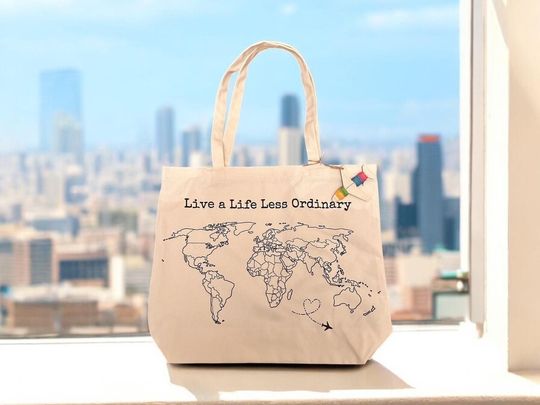 Stitch Your Adventure Travel Memories Tote Bag with Zipper - Unique Scratch Map Alternative! Travel Lover Gift, Bucket List Travel Gift