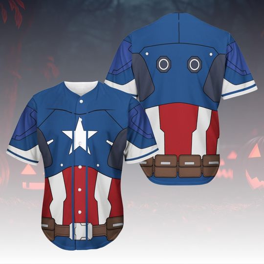 Captain America Costume Baseball Jersey, Superhero Cosplay Shirt, Marvel Jersey Outfit, Comic Costume Top For Fan, Halloween Costume