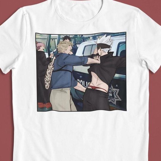 Gojo Satoru arrested by Nanami Kento : Jujutsu Satoru   Funny Anime T-Shirt / Hoodie / Gojo Graphic Tee | Jujutsu Satoru Streetwear