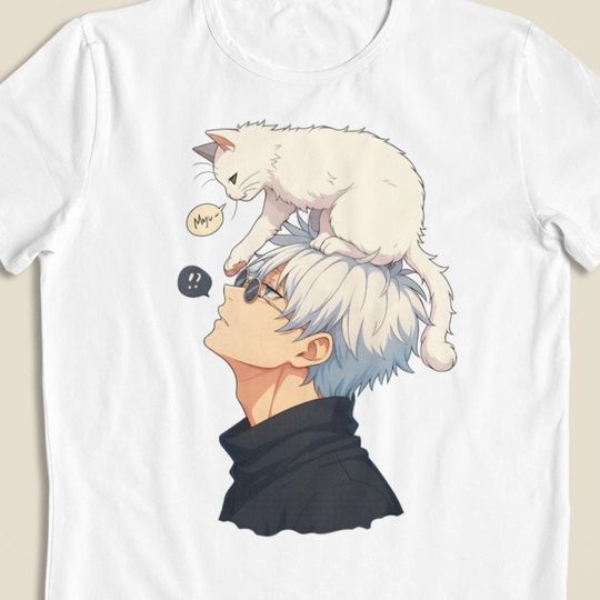 Jujutsu Satoru: Satoru Gojo & Kitty    Anime T-Shirt / Hoodie / Gojo With Cat Graphic Tee | Jujutsu Satoru Streetwear