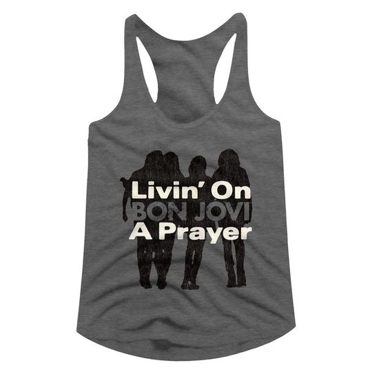 Bon Jovi Livin' On A Prayer Graphite Heather Junior Women's Racerback Tank Top T-Shirt