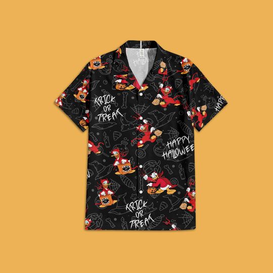 Donald Duck Trick or Treat Halloween Hawaiian Shirt, Disney Donald Vampire Hawaiian shirt, Mickey and Friends Disney Halloween Shirt Gift
