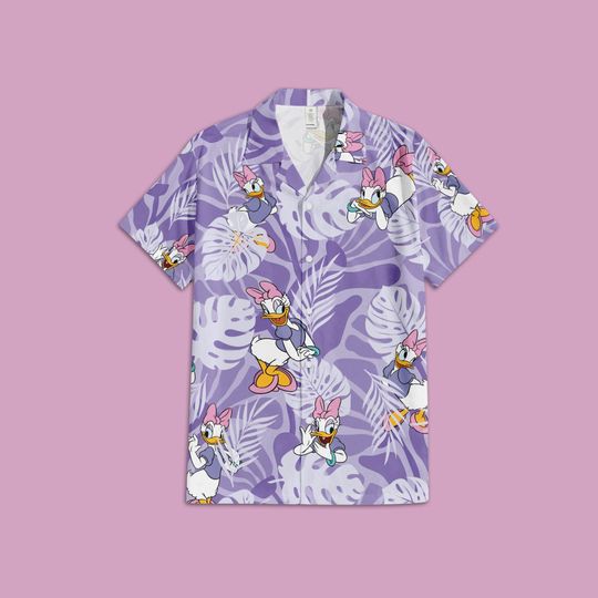 Disney Daisy Duck Tropical Leaf Hawaiian Shirt, Disney Daisy Hawaiian shirt, Daisy and Donald Duck Disney Summer Vacation Shirt