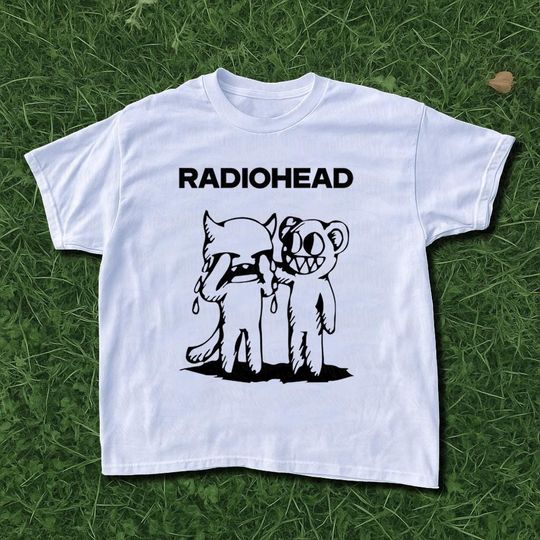 Radiohead Graphic T-Shirt, Vintage Bear Logo Sad Cartoon Art Design, Alternative Rock Band