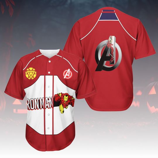 Iron Man Costume Baseball Jersey, Superhero Cosplay Jersey Shirt, Marvel Comic-Inspired Jersey Top For Fan, Tony Stark Jersey Shirt