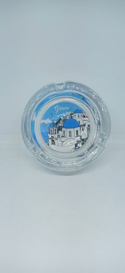 Glass ashtray of Santorini Greece traditional church