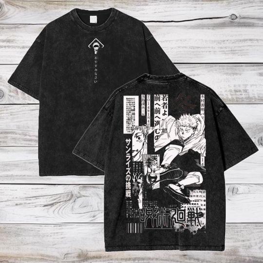 Jujutsu Satoru Anime Oversize Acid Washed T-Shirt Yuji Itadori Anime Tee Gift For Him