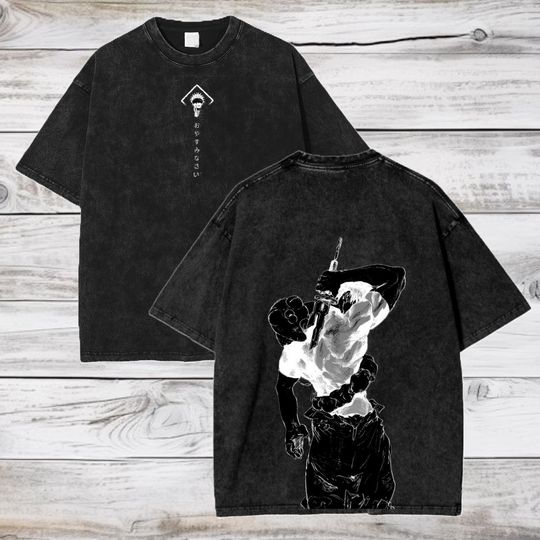 Jujutsu Satoru Anime Acid Wash Oversize T-Shirt Toji Fushiguro Anime Tee Gift For Him