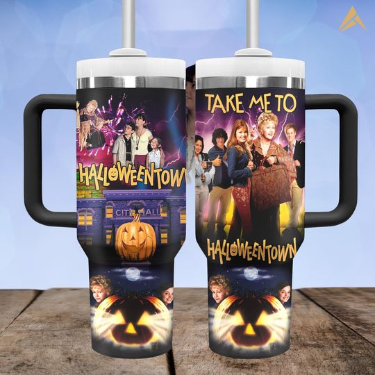 Halloweentown 40oz Tumbler, Disney Halloween Fan Tumbler, Spooky Movie Drinkware Tumbler Cup, Fall Season Stainless Steel Tumbler