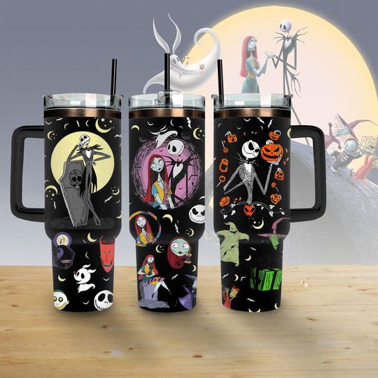 Jack Skellington And Sally Halloween 40oz Tumbler, Nightmare Before Christmas Tumbler, Disney Movie Tumbler, Valentine Gift