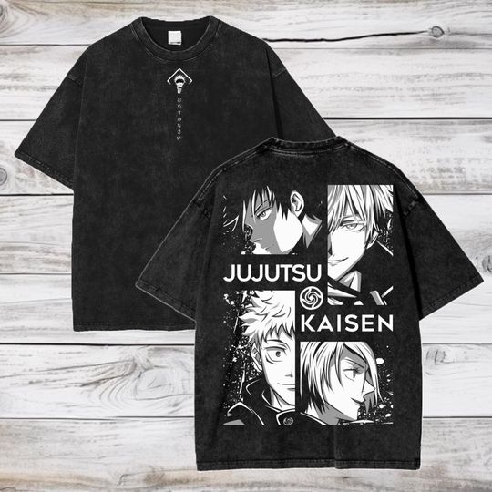 Jujutsu Satoru Anime Acid Washed Oversize T-Shirt Yuji Itadori Anime Tee Gift For Him