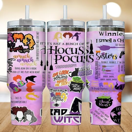 Hocus Pocus 40oz Tumbler, Sanderson Sisters Halloween Steel Tumbler, Spooky Witch Movie Drinkware Tumbler, Halloween Witch Tumbler