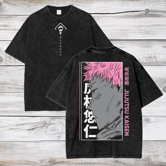 Jujutsu Satoru Anime Acid Washed Oversize T-Shirt Yuji Itadori Anime Tee Gift For Him