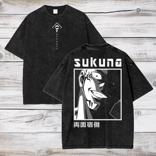 Jujutsu Satoru Anime Acid Washed Oversize T-Shirt Ryomen Sukuna Anime Tee Gift For Him