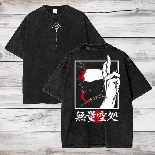 Jujutsu Satoru Anime Acid Washed Oversize T-Shirt Satoru Gojo Anime Tee Gift For Him