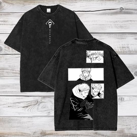Jujutsu Satoru Anime Acid Washed Oversize T-Shirt Yuji Itadori Anime Tee Gift For Him