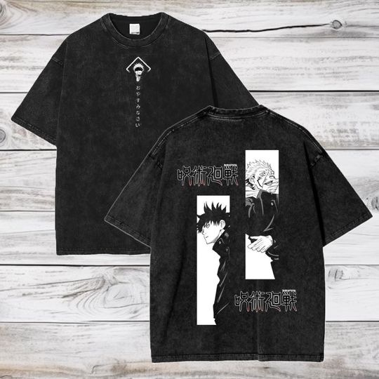 Jujutsu Satoru Anime Acid Washed Oversize T-Shirt Yuji Itadori Anime Tee Gift For Him