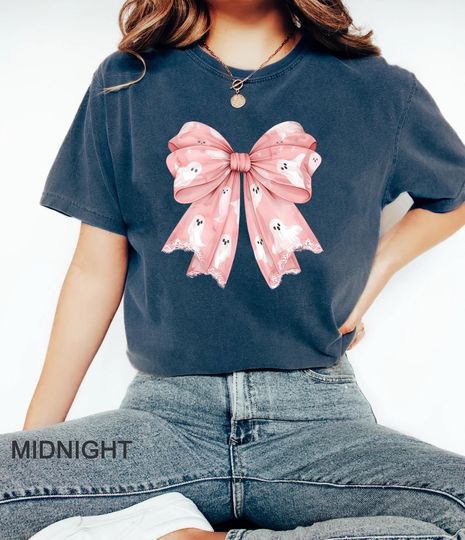 Ghost Bow Coquette T-Shirt, Halloween Coquette Bow Shirt, Ghost Halloween, Halloween Shirt, Spooky Season Tee, Girly Halloween Shirt