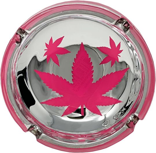 Creative Glass Ashtray, Featuring Trendy 80s Pink with Silver Leaf Design