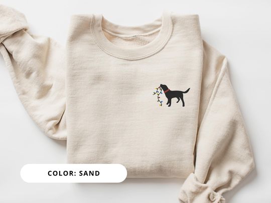 Embroidered Christmas Lights and Black Labrador Sweatshirt, Dog Embroidery, Unisex