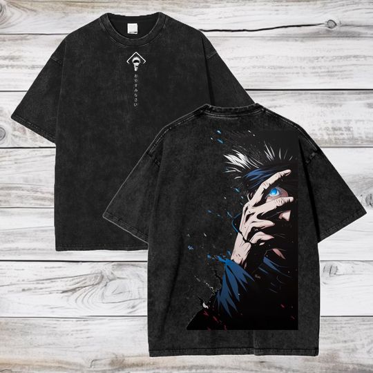 Jujutsu Satoru Anime Acid Washed Oversize T-Shirt Satoru Gojo Anime Tee Gift For Him