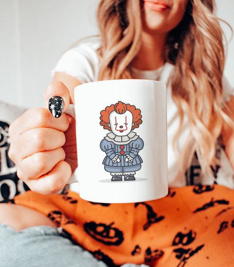 Cute Pennywise Coffee Mug Ceramic Horror Clown Cup Funny IT Movie Inspired Gift for Halloween Fans Creepy Clown Lover Spooky Novelty Mug