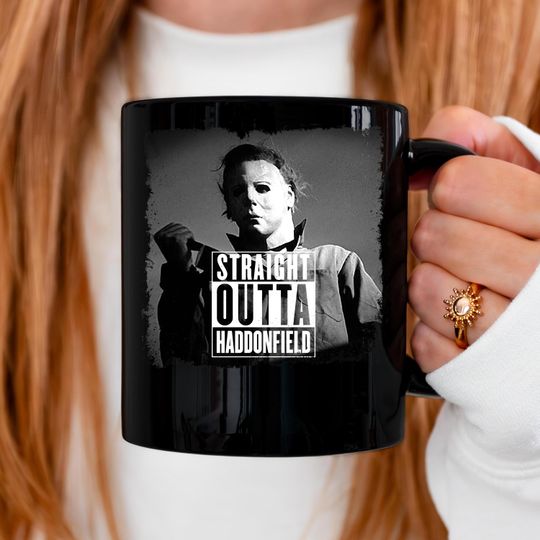 Horror Movie Coffee Mug, Retro Michael Myers Halloween Straight Outta Haddonfield Vintage Scary Movie Mug, Holiday Horror Spooky Season Mug