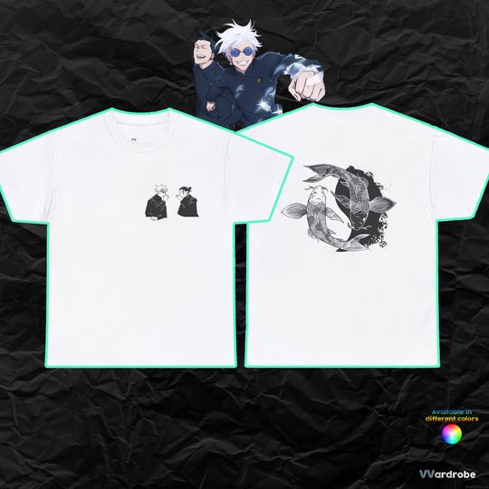 GOJO & GETO DUO - Funny gossiping JJk inspired Sorcerers - Koi fish Ying Yang  - double sided print - heavy cotton anime t-shirt