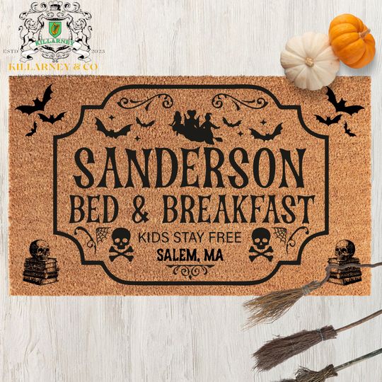 Hocus Pocus Door Mat, Sanderson Bed & Breakfast Mat, Halloween Doormat, fall welcome mat, Halloween front door decor, Halloween Welcome Mat