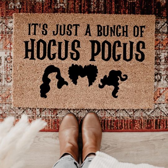 Its Just A Bunch Of Hocus Pocus Doormat, Funny Halloween Welcome Mat, Sanderson Sisters Door Mat, Spooky Entry Rug, Witchy Porch Decor