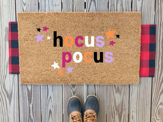 Colorful Hocus Pocus Halloween Doormat | Cute Outdoor Front Doormat | Fall Doormat | Cute Fall Halloween Party Decor | Cute Fall Party Decor