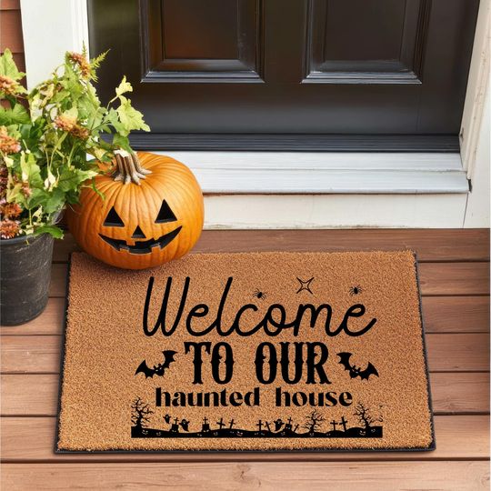 Best Selling Doormat, Welcome to our haunted House Doormat, Housewarming Gift for Grandparents, Halloween Doormat, Haunted Mansion